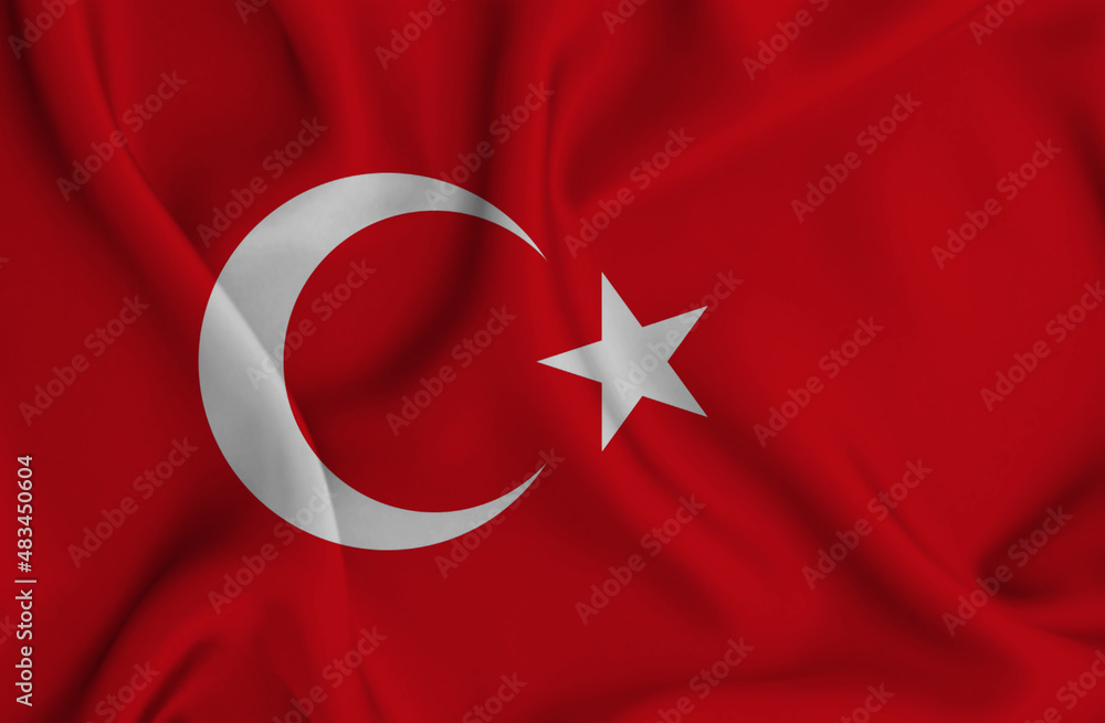 3D illustration of the flag of Turkey waving in the wind.