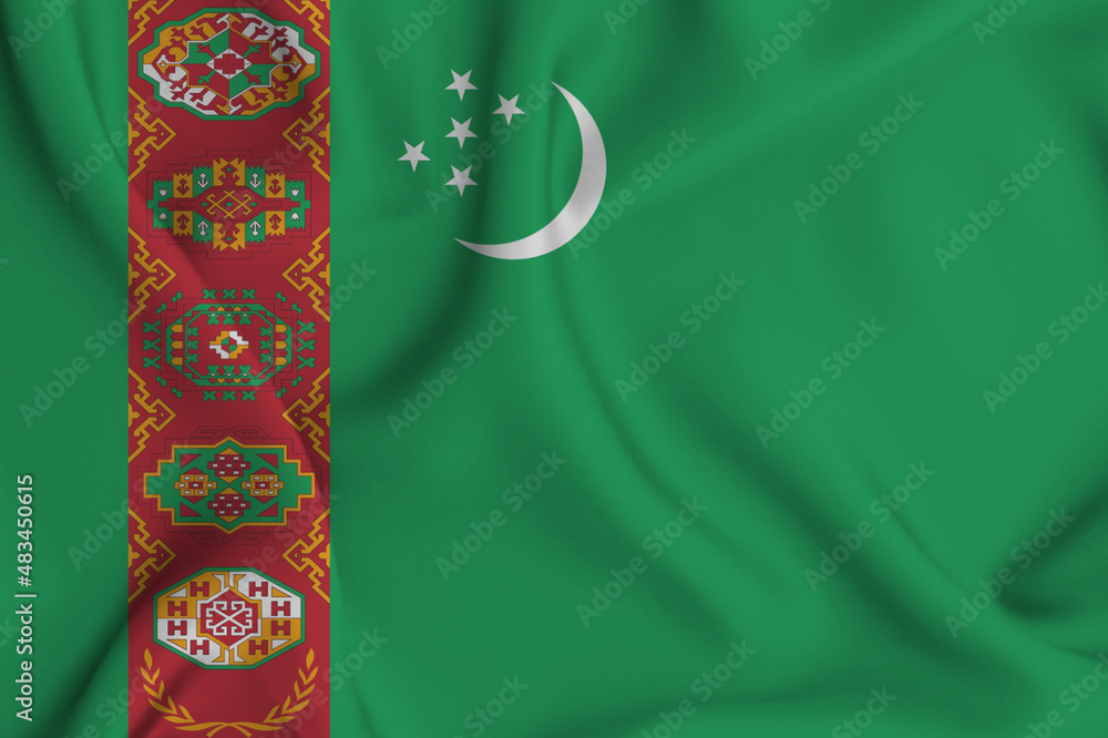 3D illustration of the flag of Turkmenistan waving in the wind. 3D illustration of the flag of Turkmenistan waving in the wind.