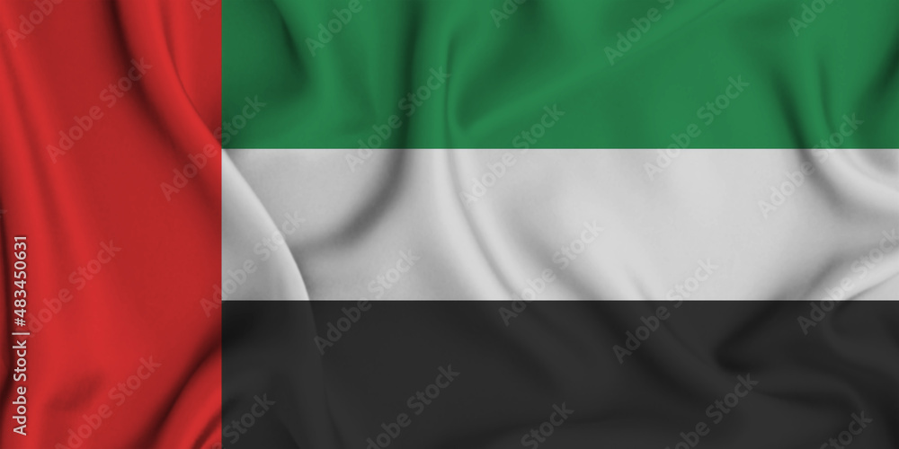 3D illustration of the flag of United Arab Emirates waving in the wind.