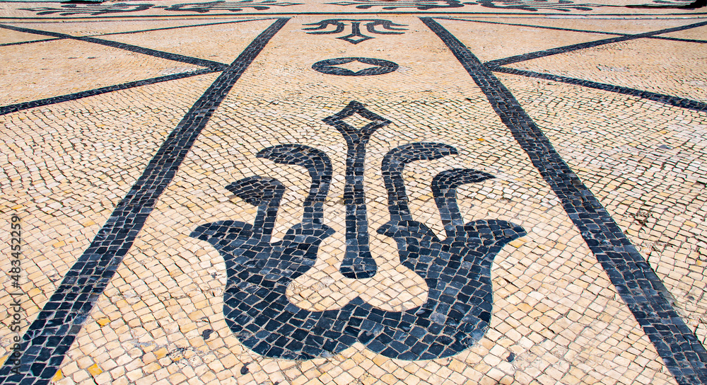 Capital of Portugal - Lisbon. The Calçada portuguesa is a characteristic Portuguese paving path in the historic center of Lisbon.