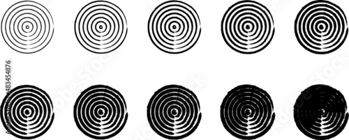 Set of black grunge circles shapes. Mega set of lines in Circle, Big collection of round Logos Design brush