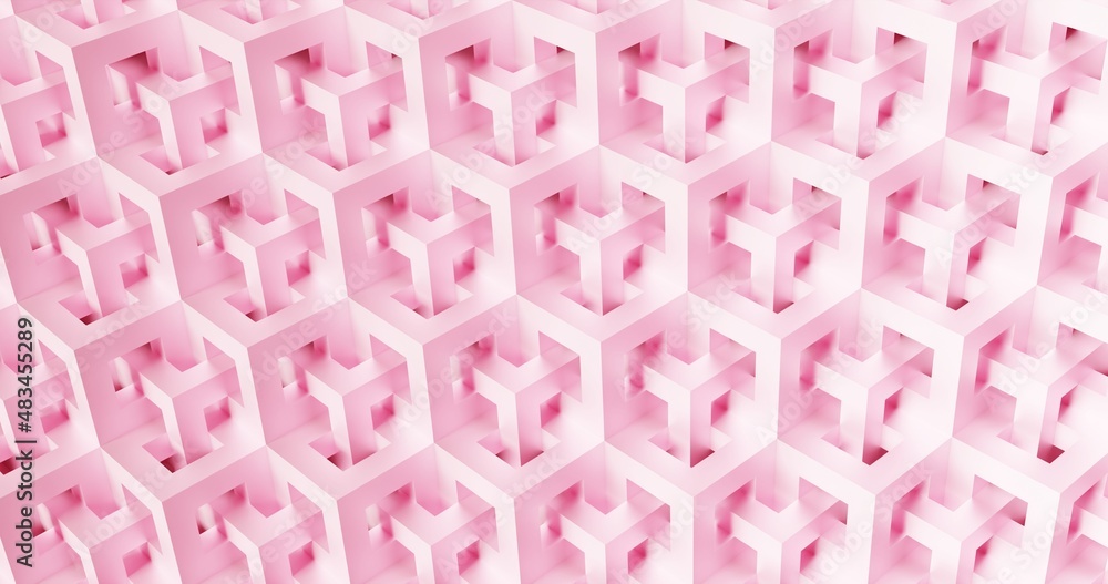 Fototapeta premium Pink cubes weave pattern background. 3d rendering.
