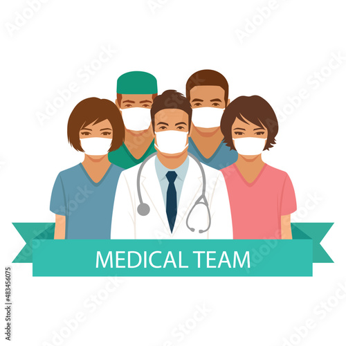 Doctors, nurses and medical staff, Medical team, team up fighting for Corona virus pandemic and Covid-19 spreading. Coronavirus Disease awareness