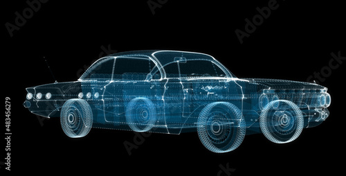 3d hologram of intelligent car of particles