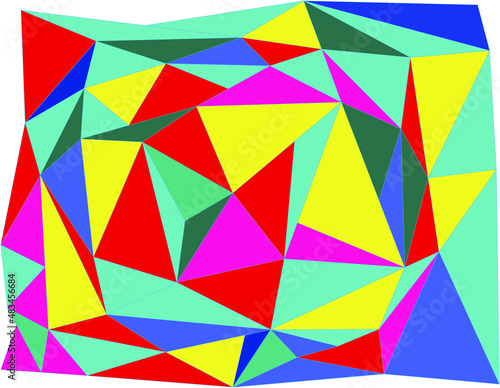 Grafika wektorowa powstała w wyniku wypełnienia obszaru roboczego trójkątami o różnym wymiarze i kolorach. © boguslavus