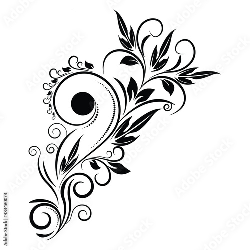 Vintage black floral pattern on white background