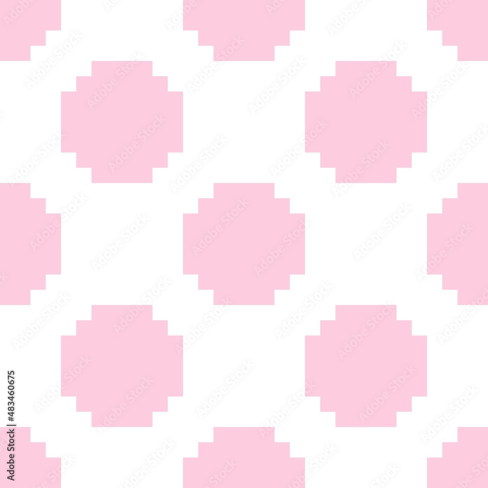 White and pink retro Polka Dot seamless pattern pixel art. Vector illustration.