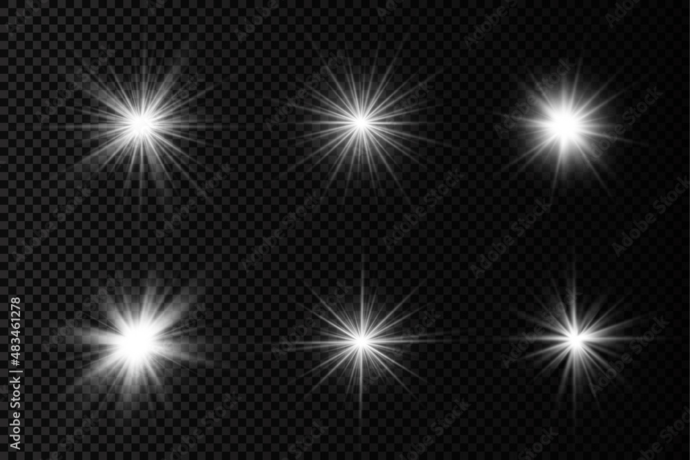Fototapeta premium Glow bright light star, white sun rays, sunshine.