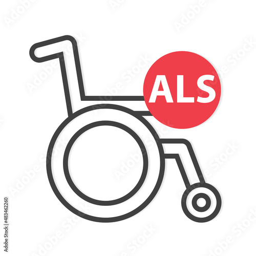 wheelchair icon and ALS (Amyotrophic Lateral Sclerosis) acronym- vector illustration