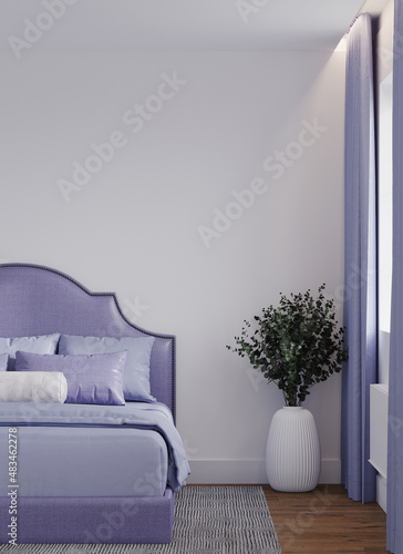 Photo A classic bedroom with a chic lavender bed