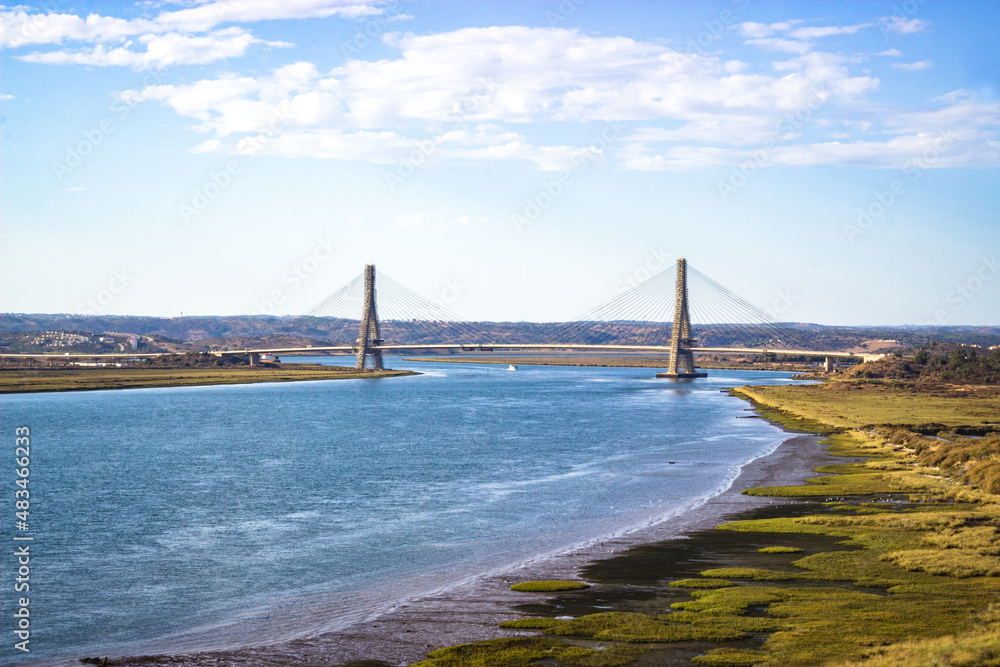 Guadiana River bridge. Frontier between Portugal and Spain Guadiana River bridge. Frontier between Portugal and Spain