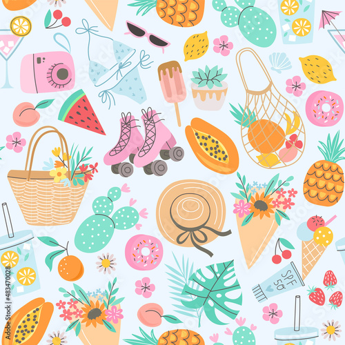 Vector summer colorful seamless pattern hand drawn