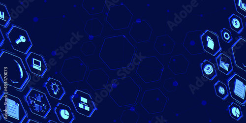 Technology background with an infographic on left and right and copy space on the left