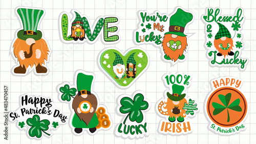 St. Patrick’s Day Stickers Pack  Decorative Patrick’s Day Stickers set  Holliday Stickers, Shamrock, Clover, Patrick’s Day Gnomes, Love and lucky stickers, Green and Irish color stickers © Nazzasi