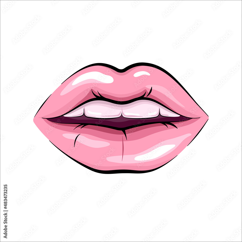 Pink woman lips, open mouth, vector drawing Pink woman lips, open mouth, vector drawing