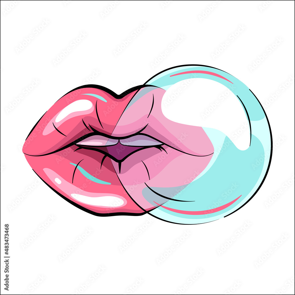 Tongue  Png Download  Lips With Bubble Gum Drawing Transparent Png   Transparent Png Image  PNGitem