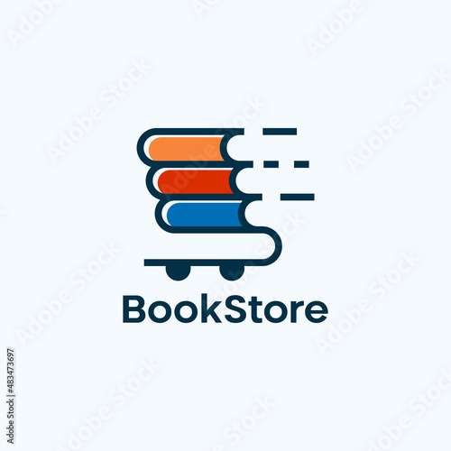 Book store shopping line art colorful outline logo design
