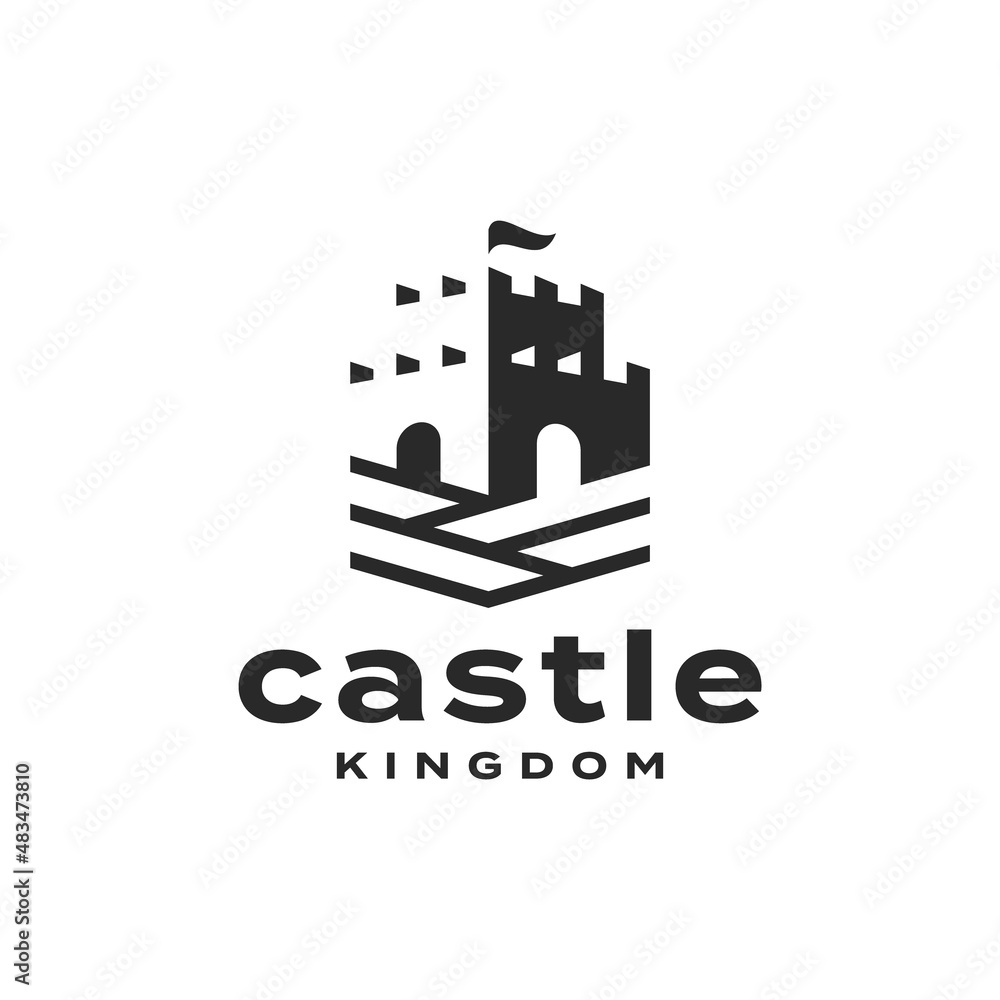 Castle kingdom negative space logo design Premium