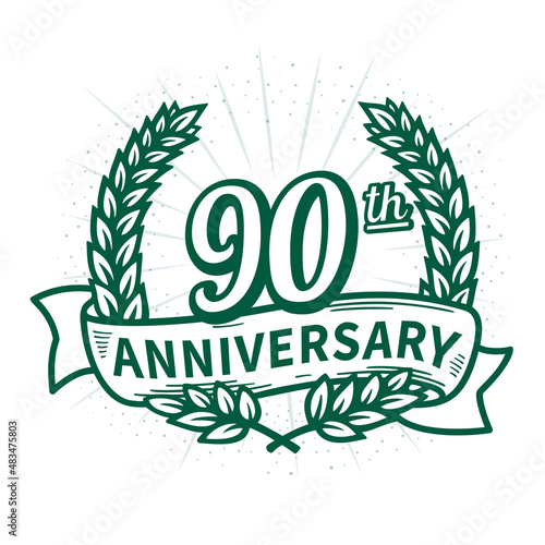 90 years anniversary celebration logotype. 90th anniversary logo. Vector and illustration.