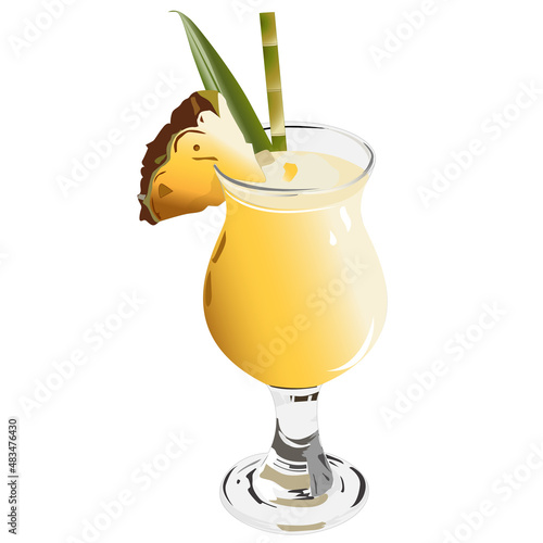 Piña colada cocktail con rebanada de piña