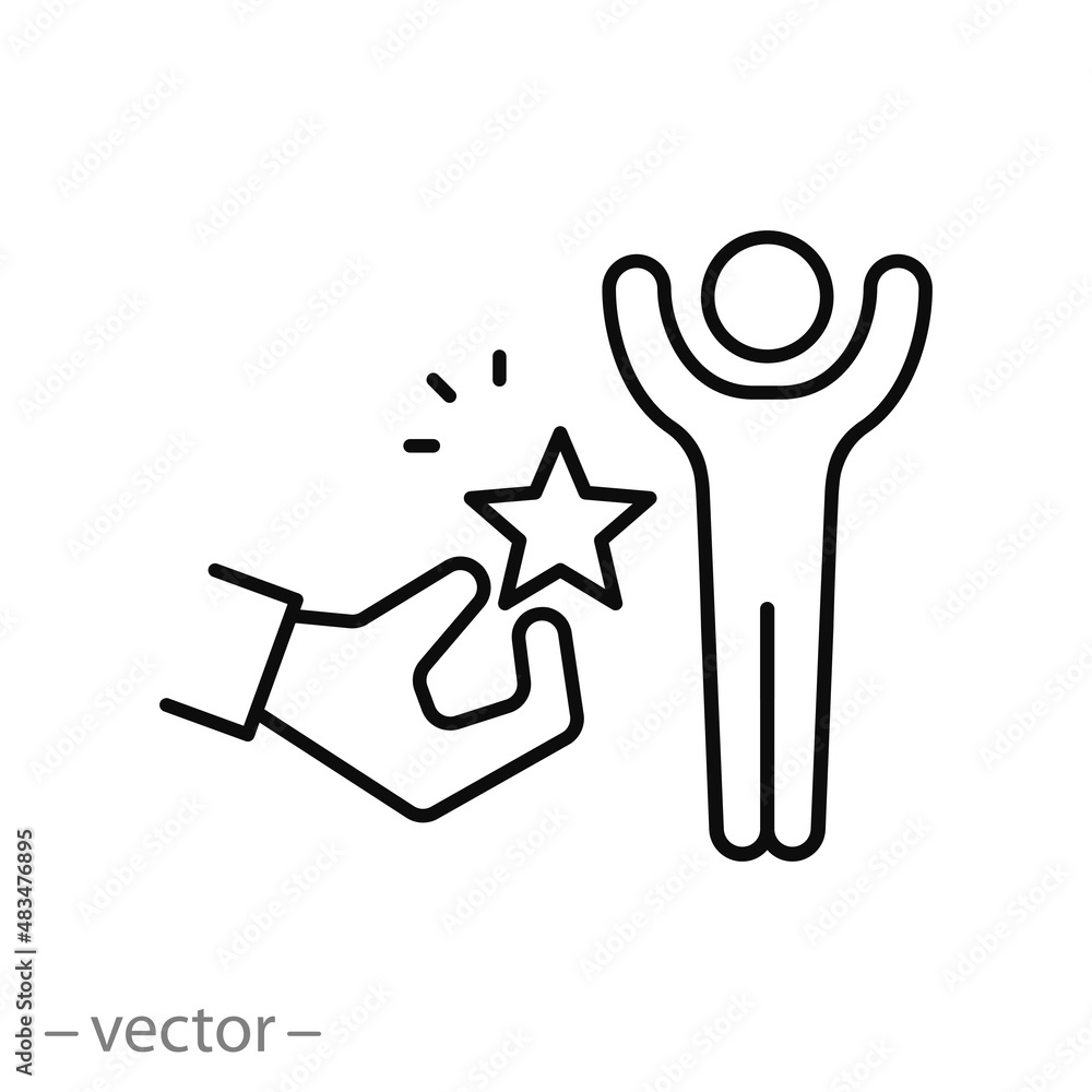 reward employee icon, recognition best worker, star appraisal, leader congratulation, thin line symbol on white background - editable stroke vector illustration reward employee icon, recognition best worker, star appraisal, leader congratulation, thin line symbol on white background - editable stroke vector illustration