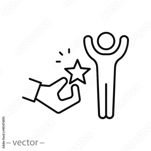 reward employee icon, recognition best worker, star appraisal, leader  congratulation, thin line symbol on white background - editable stroke vector illustration