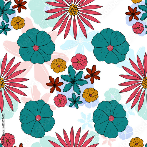 Retro Floral Design on white background pattern