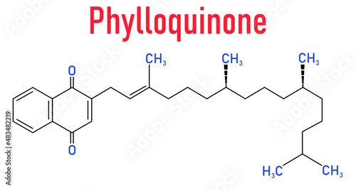 Vitamin K, K1, phylloquinone orphytomenadione molecule. Skeletal formula.