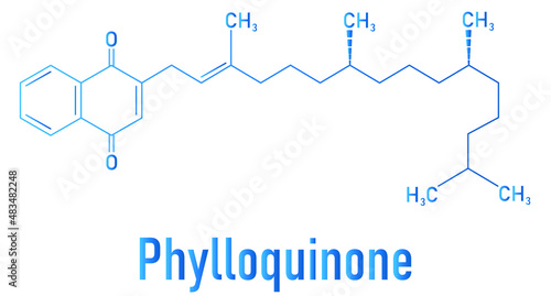 Vitamin K, K1, phylloquinone orphytomenadione molecule. Skeletal formula. photo