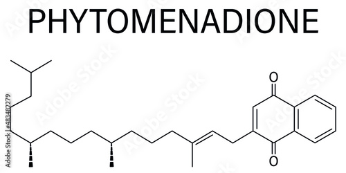 Vitamin K, K1, phylloquinone orphytomenadione molecule. Skeletal formula.