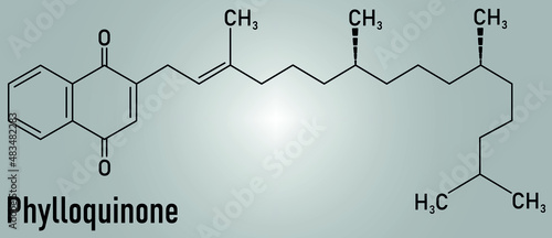 Vitamin K, K1, phylloquinone orphytomenadione molecule. Skeletal formula.