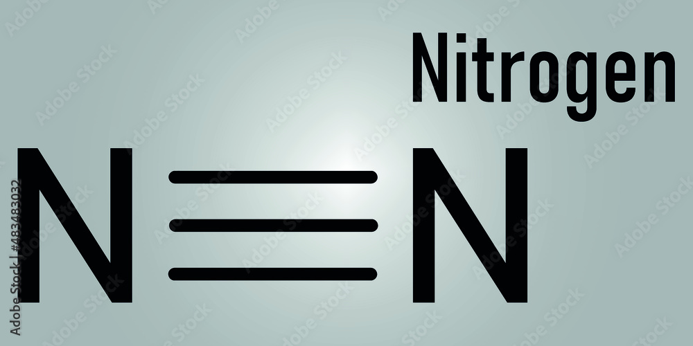 Elemental nitrogen N2 molecule. Nitrogen gas is the main component of the Earth's atmosphere