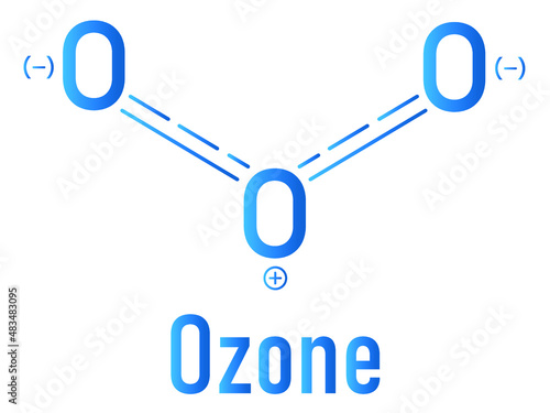 Ozone or trioxygen, O3 molecule, chemical structure. Skeletal formula.