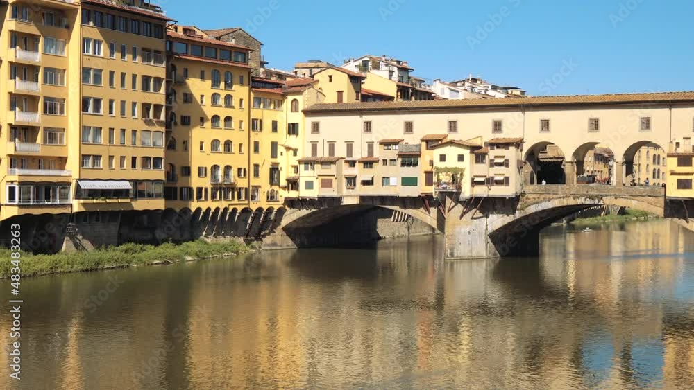 Florence, Italy - June 04, 2021: panning of tourists in Ponte Vecchio Florence, Italy - June 04, 2021: panning of tourists in Ponte Vecchio