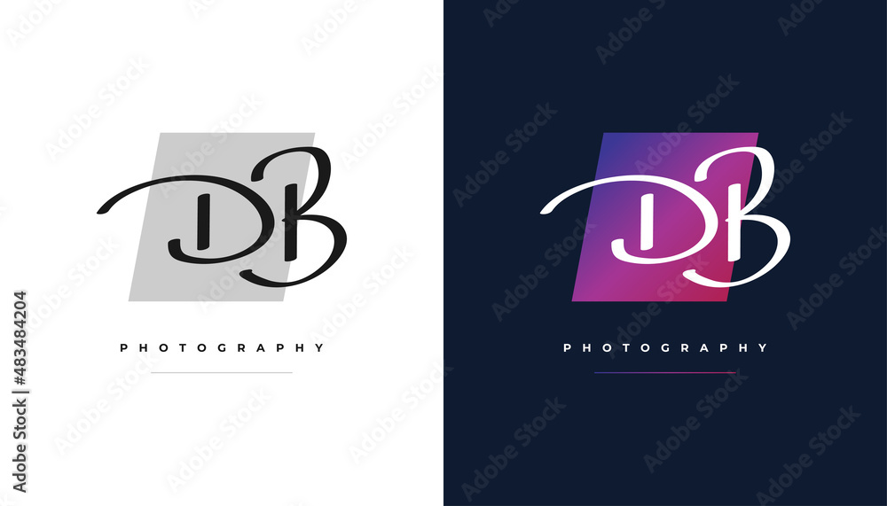 D and B Signature Initial Logo Design with Handwriting Style. DB Signature Logo or Symbol for Wedding, Fashion, Jewelry, Boutique, Botanical, Floral and Business Identity