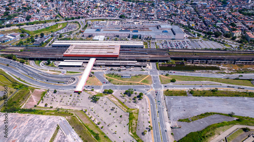 Sao Paulo train track, Brazil. In the region of Itaquera. aerial view of the station photo