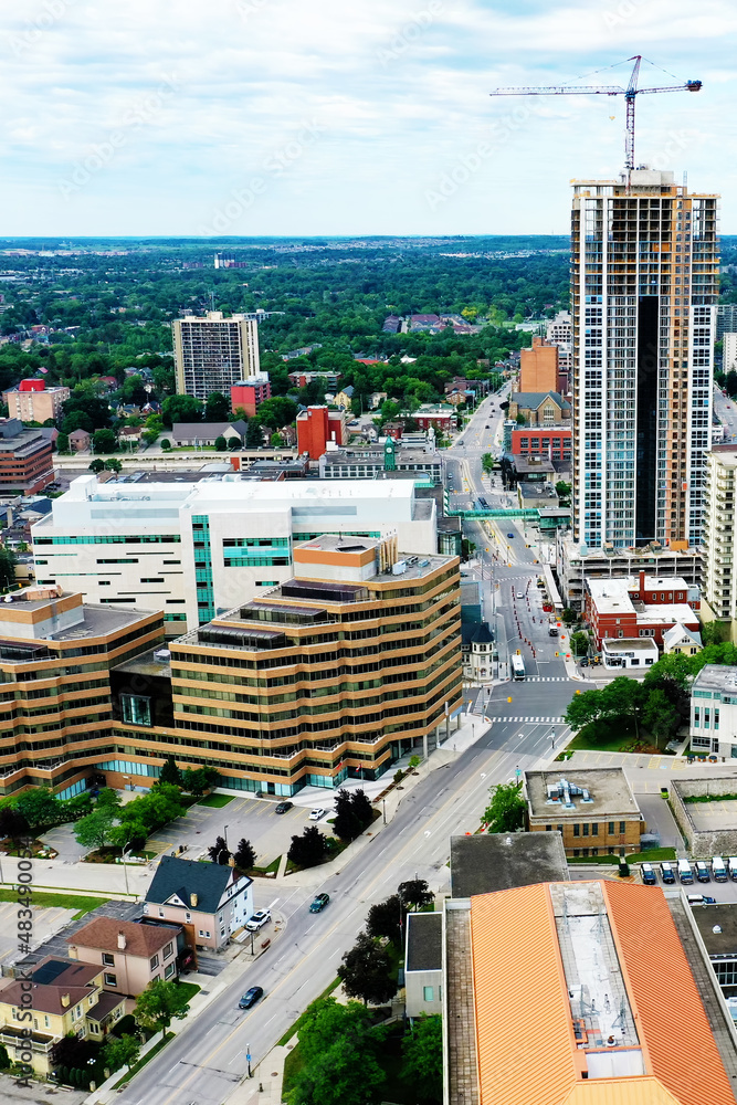 Fototapeta premium Aerial vertical of Kitchener, Ontario, Canada