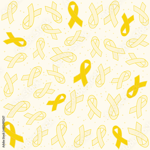 Yellow Cancer Awareness Ribbons Seamless Background. Vector Pattern.