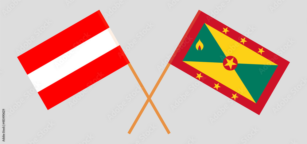 Crossed flags of Austria and Grenada. Official colors. Correct proportion Crossed flags of Austria and Grenada. Official colors. Correct proportion