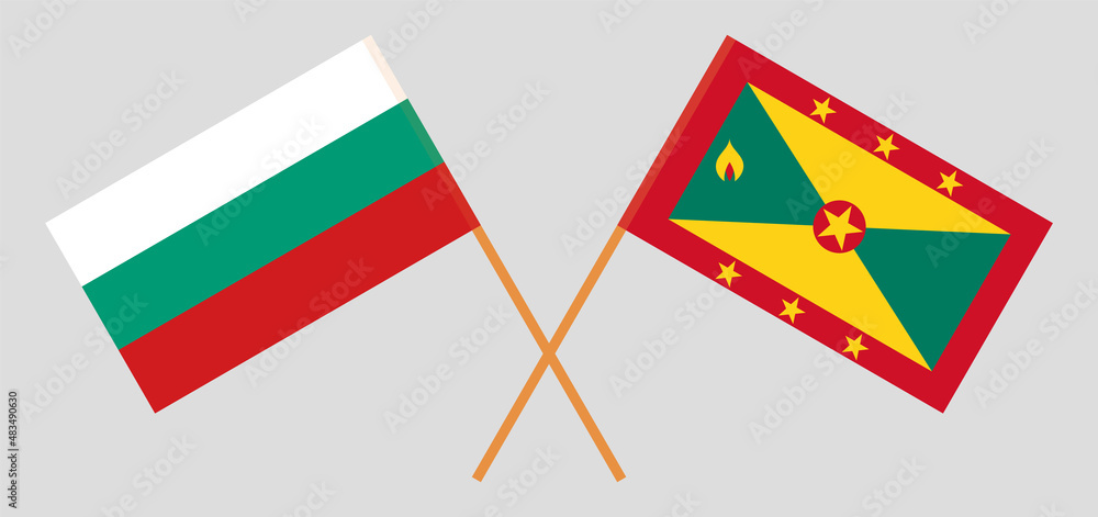 Crossed flags of Bulgaria and Grenada. Official colors. Correct proportion Crossed flags of Bulgaria and Grenada. Official colors. Correct proportion