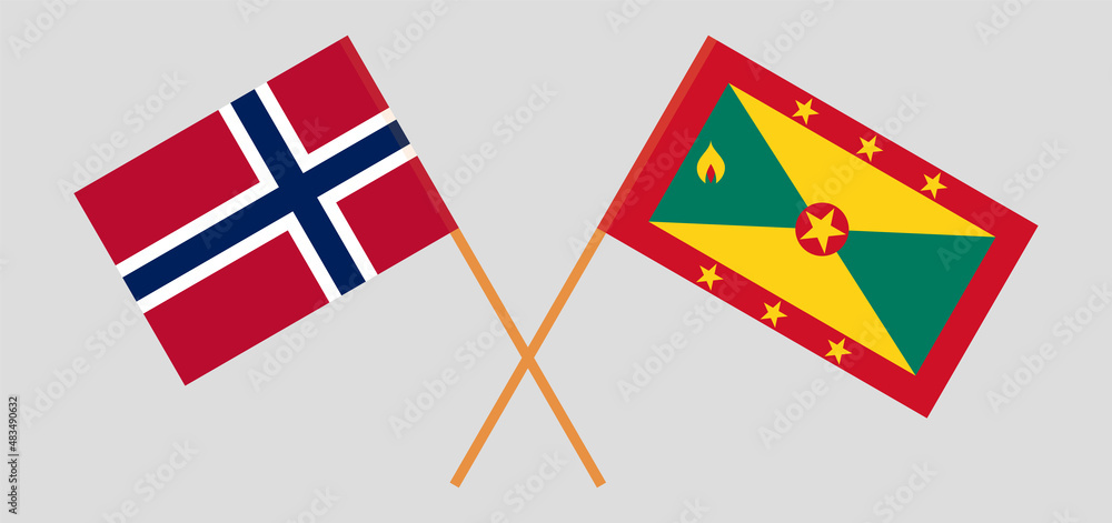 Crossed flags of Norway and Grenada. Official colors. Correct proportion