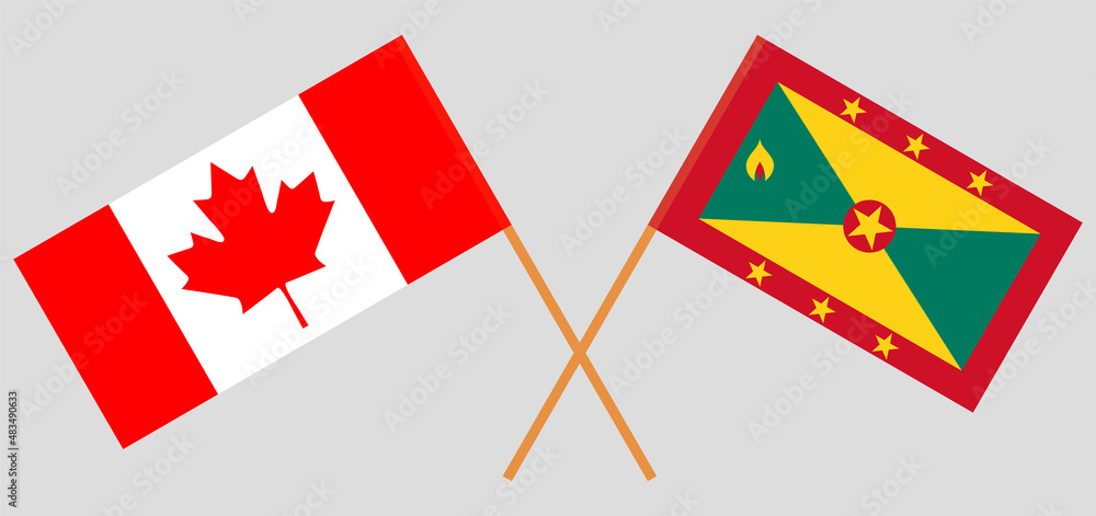 Fototapeta premium Crossed flags of Canada and Grenada. Official colors. Correct proportion