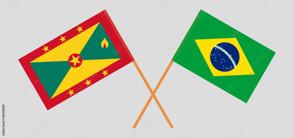 Crossed flags of Grenada and Brazil. Official colors. Correct proportion Crossed flags of Grenada and Brazil. Official colors. Correct proportion