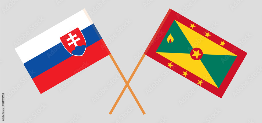 Crossed flags of Slovakia and Grenada. Official colors. Correct proportion Crossed flags of Slovakia and Grenada. Official colors. Correct proportion