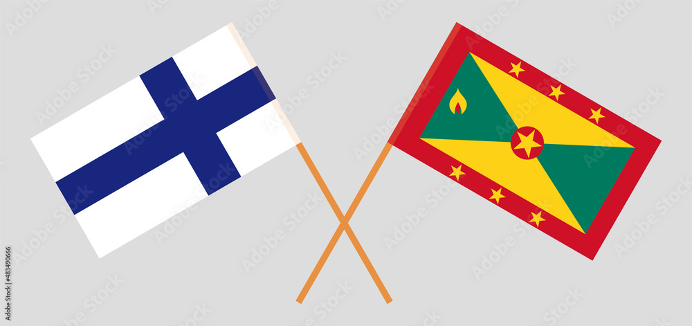 Crossed flags of Finland and Grenada. Official colors. Correct proportion