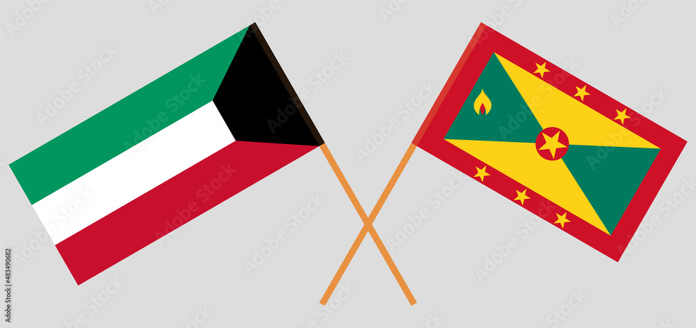 Crossed flags of Kuwait and Grenada. Official colors. Correct proportion Crossed flags of Kuwait and Grenada. Official colors. Correct proportion