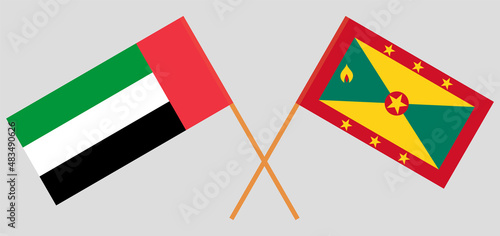 Crossed flags of the United Arab Emirates and Grenada. Official colors. Correct proportion
