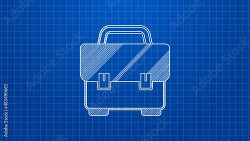White line Toolbox icon isolated on blue background. Tool box sign. 4K Video motion graphic animation