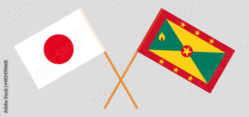 Crossed flags of Japan and Grenada. Official colors. Correct proportion