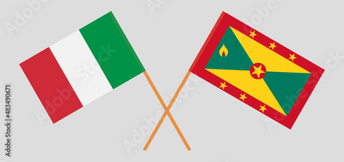 Crossed flags of Italy and Grenada. Official colors. Correct proportion